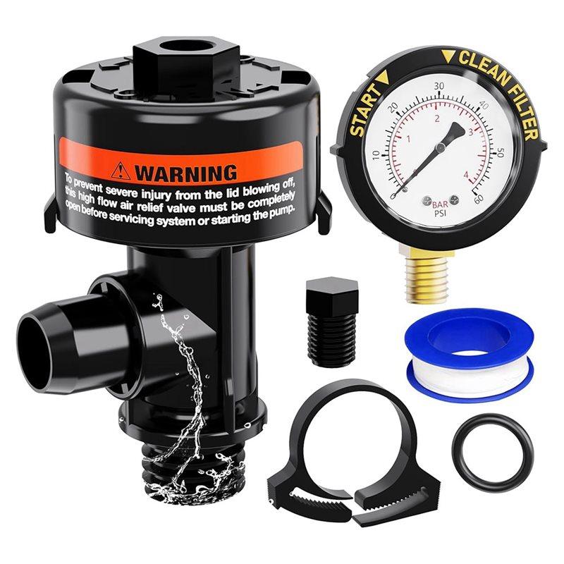 Premium-For Pool Filter Accessories Manual Air Relief Valve With Pressure Gauge, Air Relief Valve Kit For Pool And Spa Systems