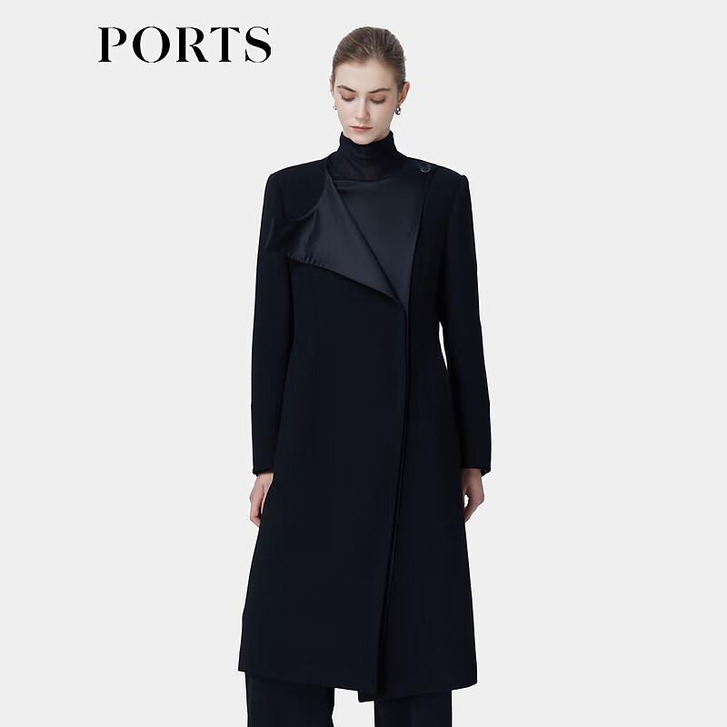 PORTS Women's Long-Sleeve Round Neck Mid-Length Wool Blend Coat