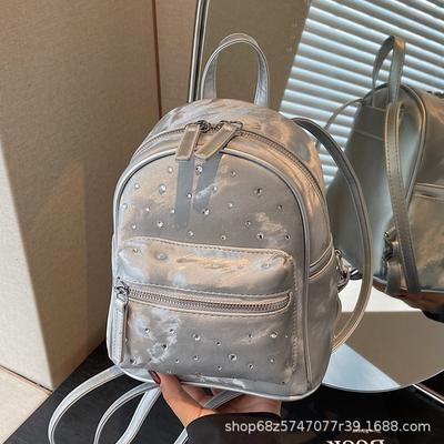 High-end Niche Rhombus Embroidered Thread Double Shoulder Small Bag Women's Diamond-encrusted New Fashion Versatile Backpack Handbag