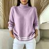 Women's Casual Striped Mock Neck Sweater, Loose Fit Long Sleeve Knit Pullover Top