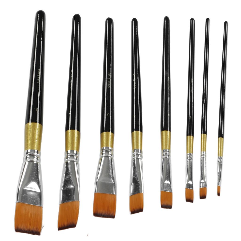 8Pcs Paint Brushes Set Ergonomic Handle Soft Bristles Waterproof Black Gold Soft Bristles for Art