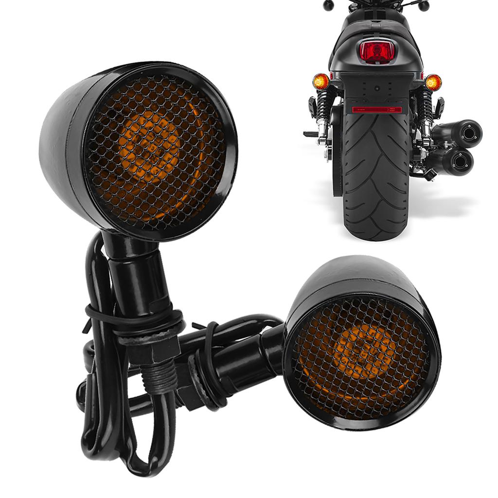 Motorcycle Retro Grid LED Turn Signal Brake Light Metal Blinker Flashes