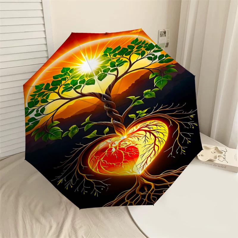 

1pc Tree Heart Automatic Open/Close Umbrella Compact Folding Umbrella with 8-Rib Shaft for Women/Men, Elegant Birthday1133S