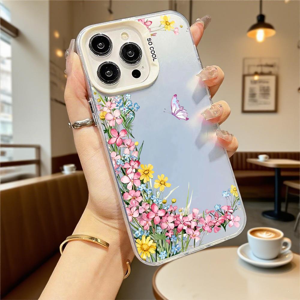 Wildflowers Purple Butterfly Hard Phone Case for Iphone 16 15 14 13 12 11 Pro Max Mini Shockproof Anti-Scratch Protective Cover
