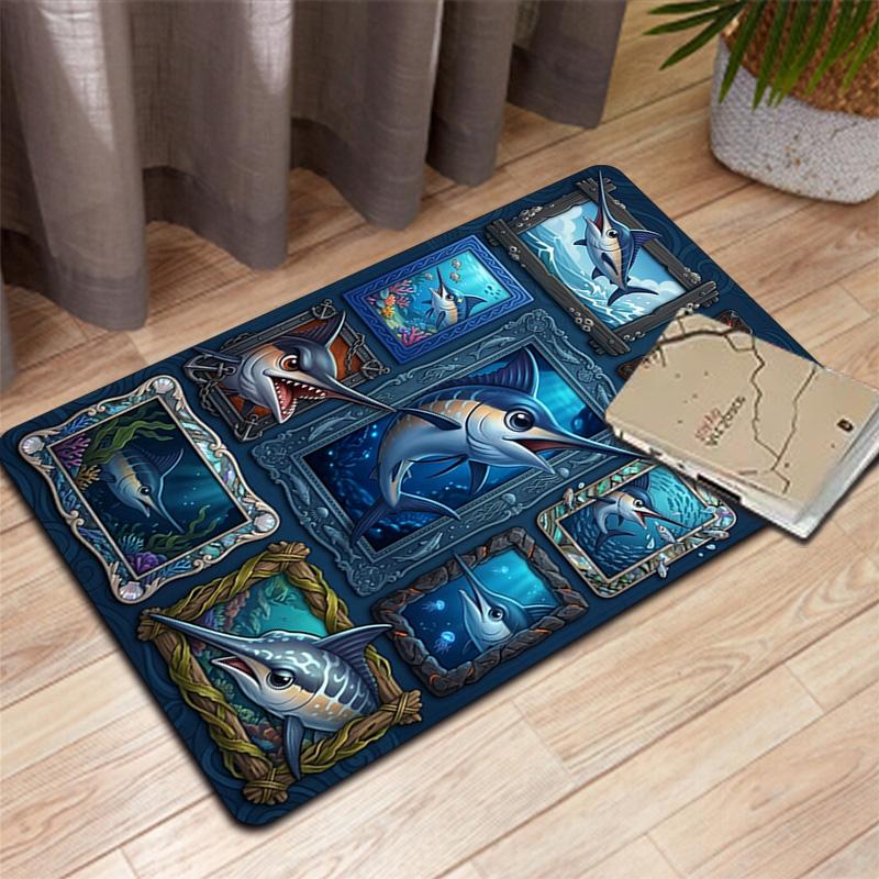 Marlin Fish Collection Pattern Rug Floor Mat for Living Room or Bedroom Soft and Comfortable Carpet a Gift for Birthday and Holiday.
