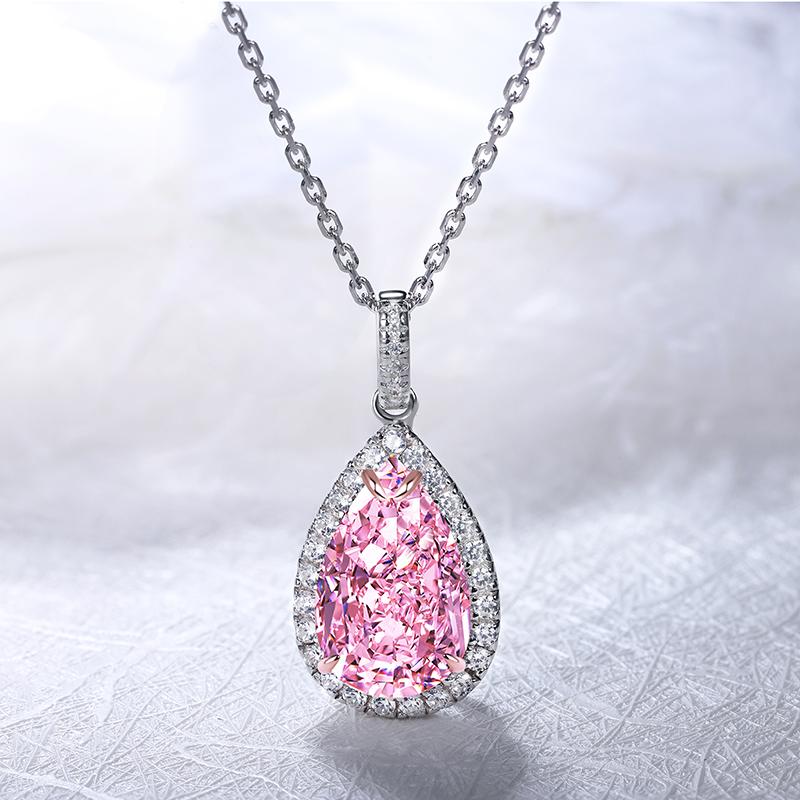 Simple 925 Sterling Silver Women Water Drop Shape Teardrop Pendant Dainty Chain Necklace 18inches розовый