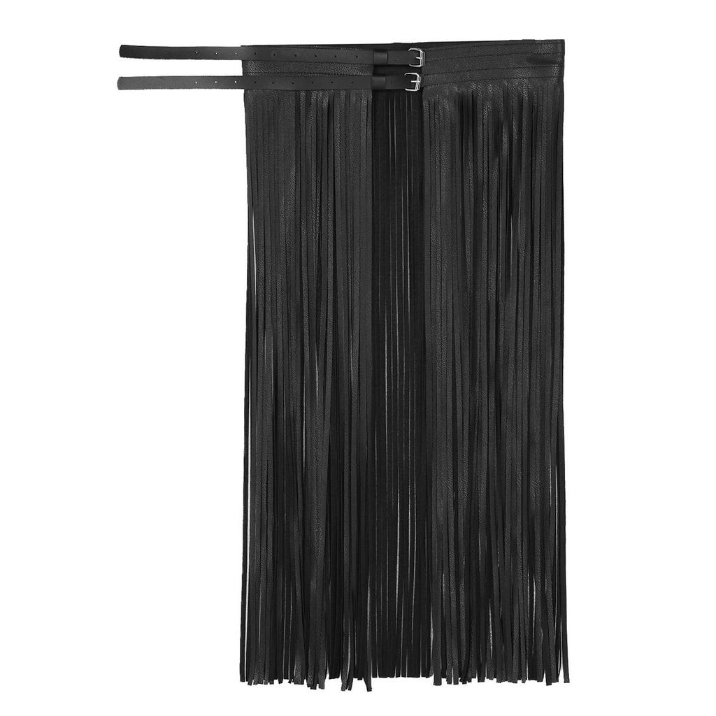 Cintura Gotica Punk da Donna in Ecopelle con Doppia Fibbia Regolabile Lunga Frangia Nappa Accessorio per la Vita