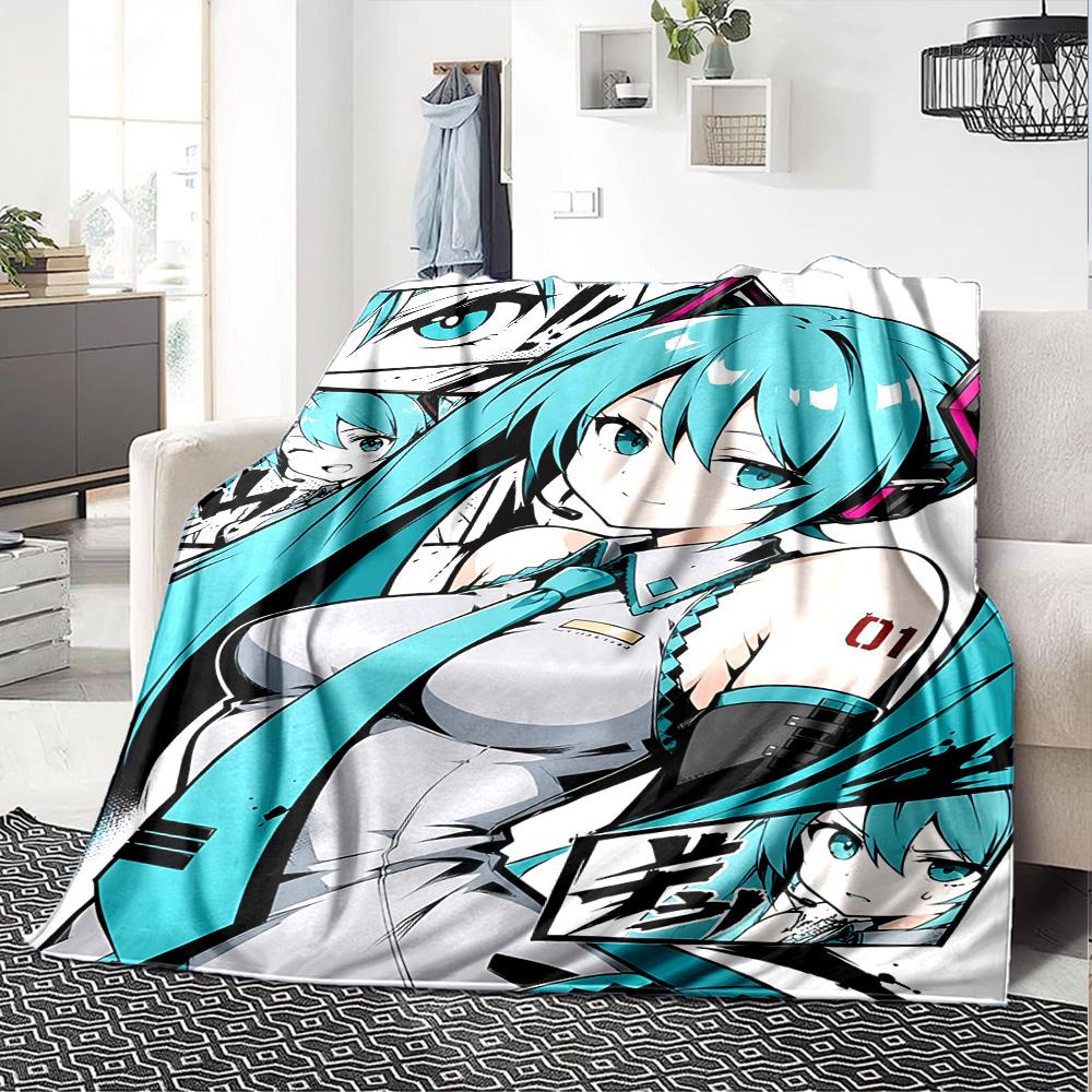 1pc Virtual Vocaloid Idol Flannel Blanket,Ultra Soft Warm Plush Throw for Home Bedroom Bed Sofa Cover Camping Picnic Gift Y72446