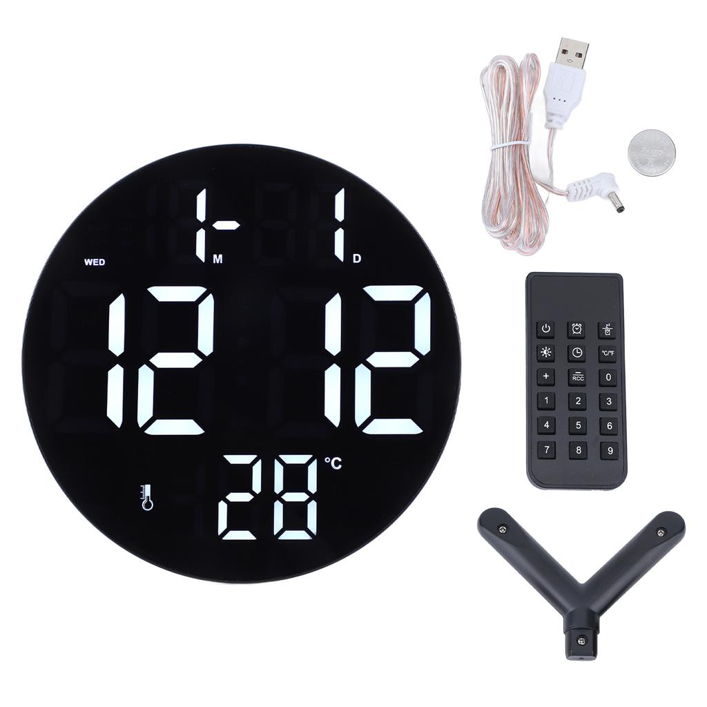 Round Digital Wall Clock 12 24Hr USB Powered Silent Modern LED Wall Clock for Living Room Bedroom