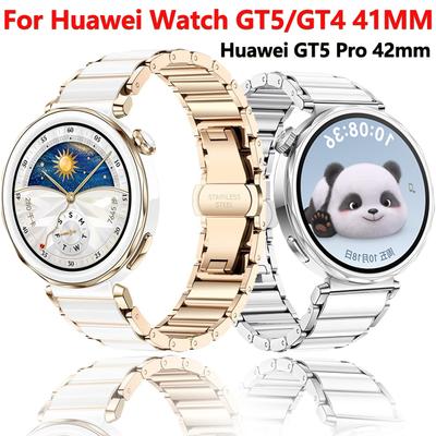 Pulseira Cerâmica+Metal 18mm para Huawei Watch GT5 Pro 42mm Pulseira Feminina para Huawei Watch GT5/GT4 41mm Acessórios de Cinta
