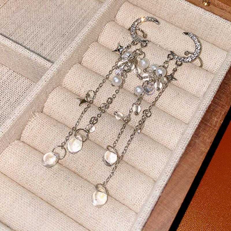 French Silver Needle Geometric Pearl Tassel Earrings - Luxurious Fashion Earrings with High-End Design
