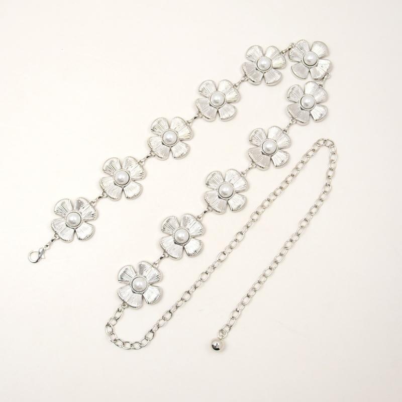 Fashion Imitation Pearl Metal Flowers Waist Chain For Women Elegant Sexy Body Waist Chain Jewelry Gift