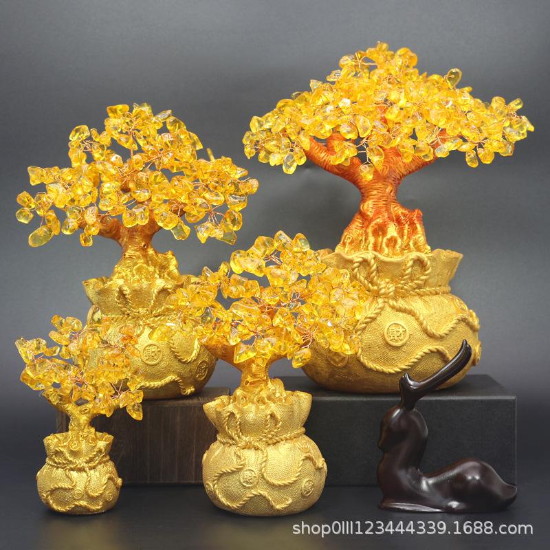 Crystal Tree Crystal Ornaments Money Bag Tree Home Craft Resin Money Bag Gift Wholesale Crystal Ornaments New Year Decoration