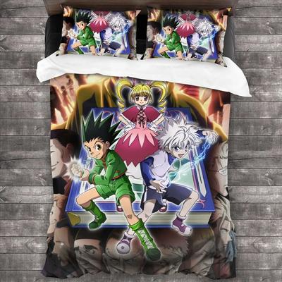 Anime Hunter X Hunter Bettwäsche-Set 3 Teile Cartoon Bettbezug Steppdeckenbezug Japanischer Manga Heimtextilien Schlafzimmerdeko