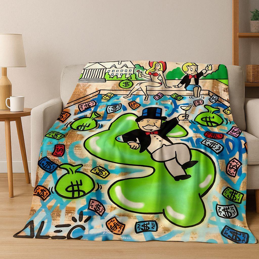 Rich Cartoon Monopoly Dollar Game Money Flannel Blanket,Cozy Soft Throw Blanket for Home Bedroom Bed Sofa Picnic Cover Gift Kids