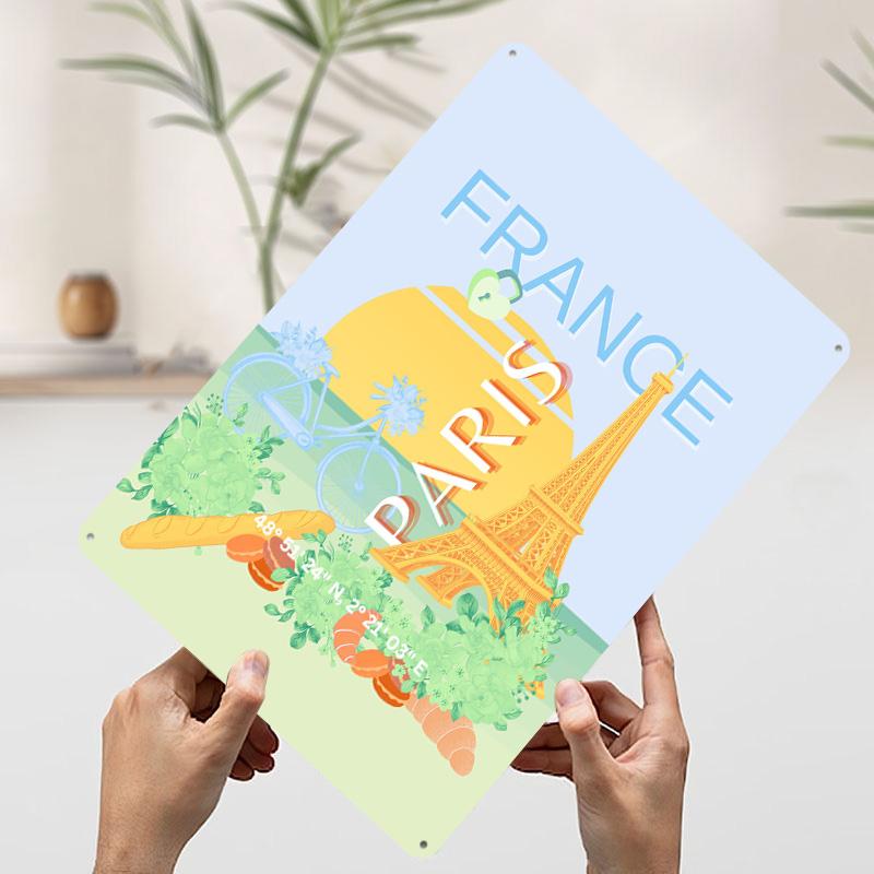 Paris France Travel Art Printed Poster Customized Retro Wall Art Vintage Metal Tin Signs for Home Room Decorations Office Decor