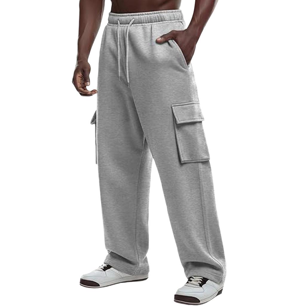 Herren Locker geschnittene Cargo-Jogginghosen mit Kordelzugbund Mehrere Taschen Lässige Gerade Hosen für den Alltag