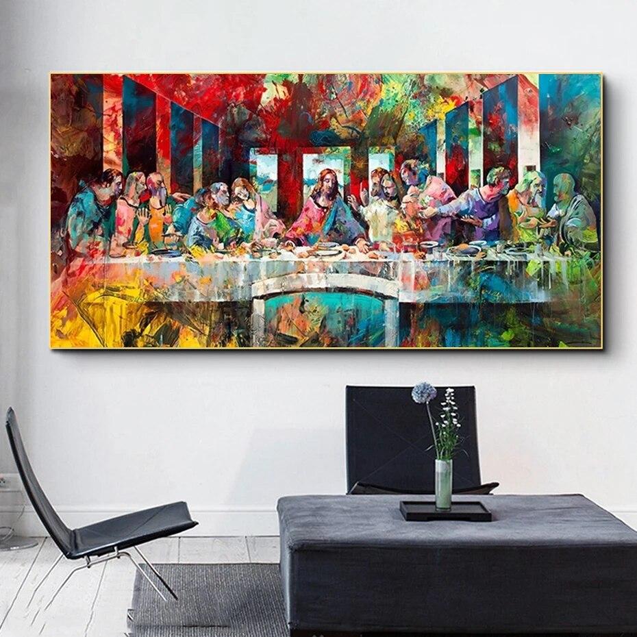 Graffiti-Kunst, Letztes Abendmahl von Da Vinci, Gemälde, Leinwanddruck, moderne Wandkunst, Bild, Pop-Art, HD-Poster für Wohnzimmerdekoration, ohne Rahmen