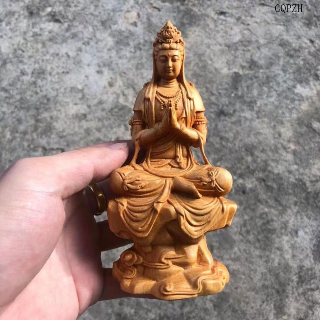 Buddha Holz Kannon Bodhisattva Holzschnitzerei Kannon Bodhisattva Natürliche Felseneiche Holz Kannon Feng Gut Böses Abwehren 15cm x Breite 8cm x Tiefe
