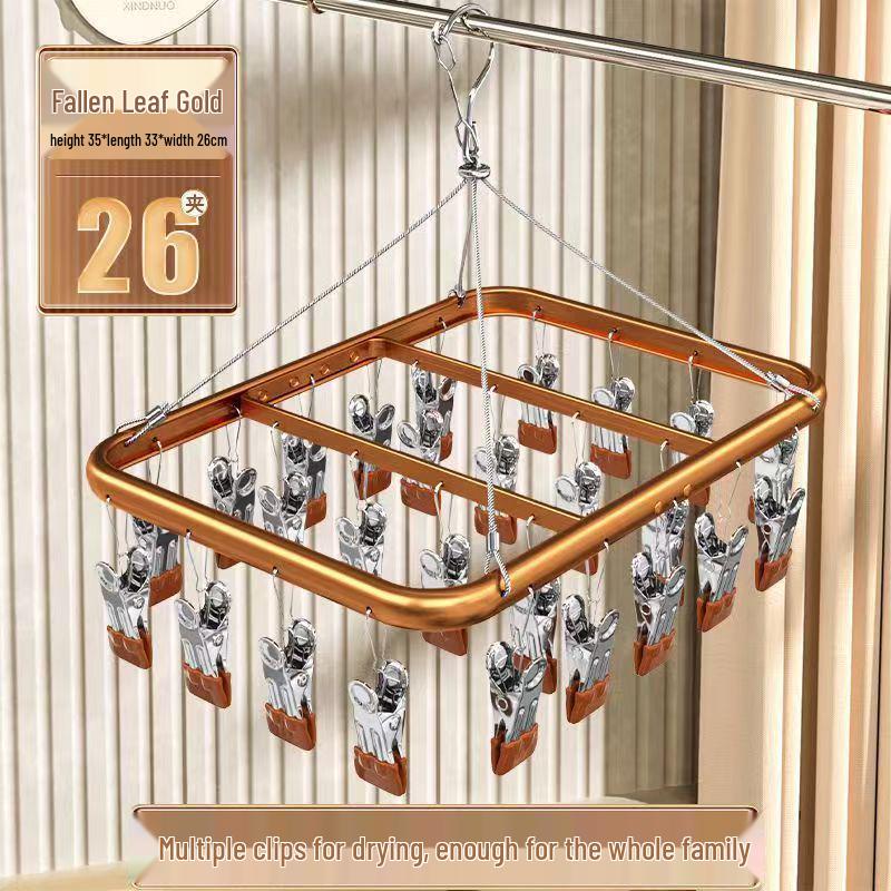 Aluminum Alloy Sock and Underwear Drying Rack with Clips for Balcony Hanging