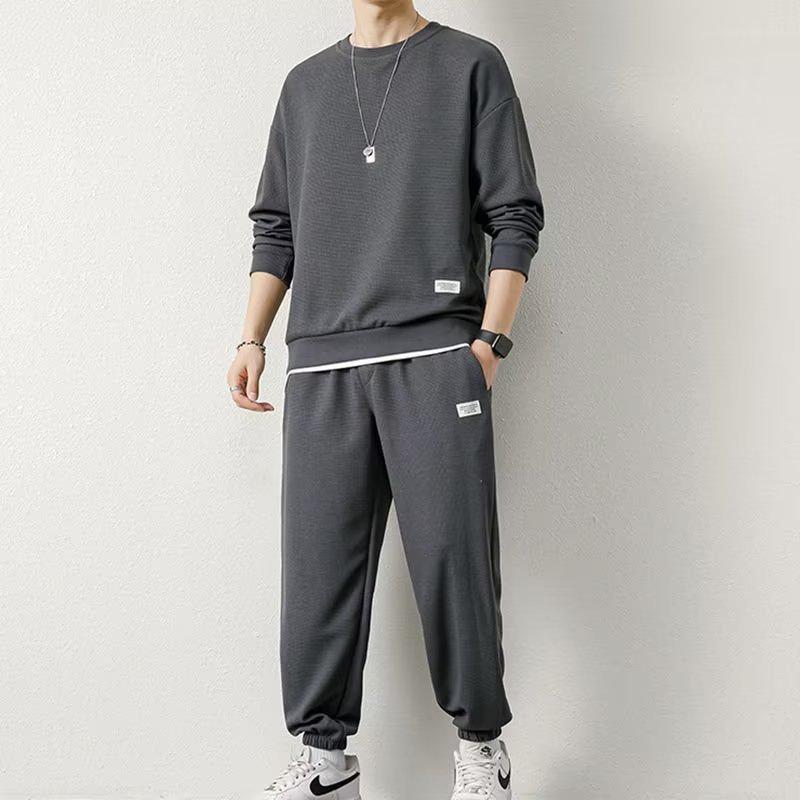Men's Autumn Winter Fleece Joggers: Casual, Warm, Versatile, Korean Style Drawstring Pants, Solid Color, Trendy Hong Kong Influence.