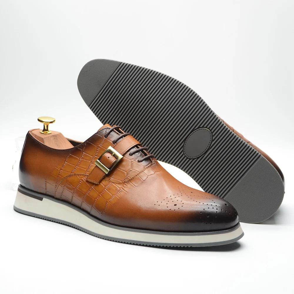Genuine Leather Men's Oxford Shoes Flats Lace-Up Monk Strap man Sneakers Brogue Business Casual Formal Shoes for Men
