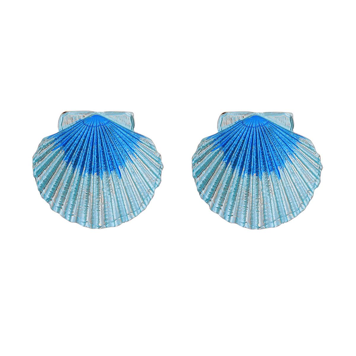 

New Trendy Vacation Style Alloy Color Block Exaggerated Shell Earrings Niche Ins Minimalist Fashion Ear Jewelry For Women синий