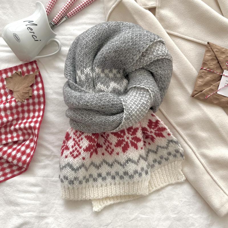 New Women S Men Sweet Snowflake Knit Scarf Winter Warm Soft Iridescent Striped Shawl Fashion Christmas Wrap Scarves For Ladies One Size& 8Y