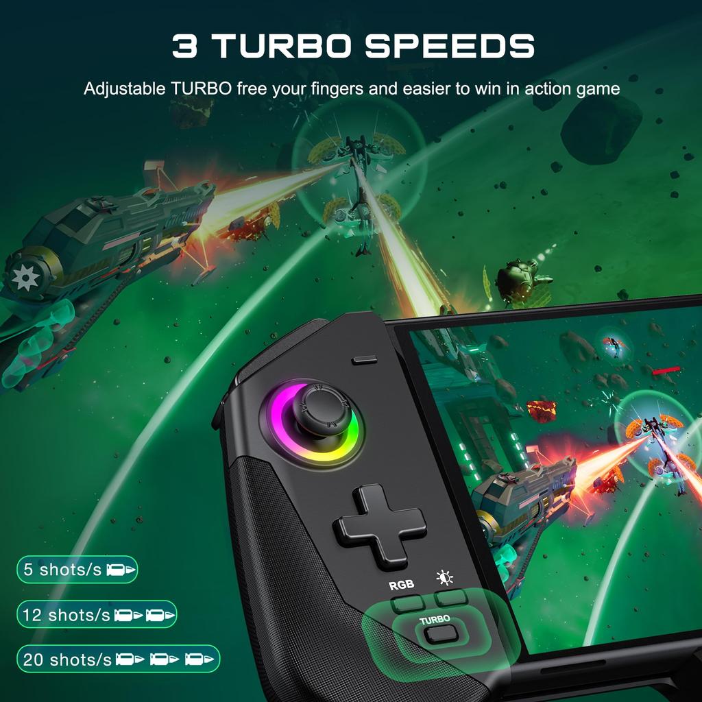 Kabelový ovladač pro OLED Funkce a vibrace RGB a pohodlný úchop se 4 sloty pro karty Switch/Switch - Gyro, Turbo, Ovládání, Osvětlení,