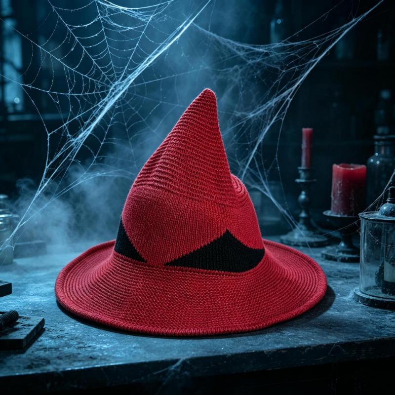 Halloween Party Color Blocked Knit Witch Hat Dark Style Cosplay Hat