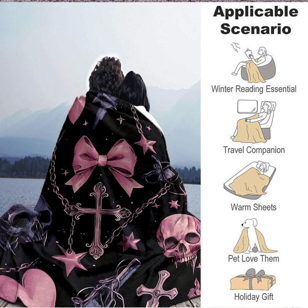1pc Gothic Elements Print Blanket Lightweight Flannel Throw Blanket For Sofa, Bed, Living Room, Office, Outdoor Travel, Camping