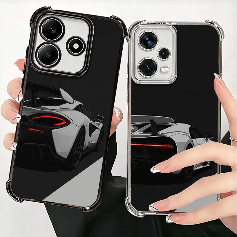 Black White Sports Cars Aesthetics Plating Phone Case For Xiaomi Redmi Note 14 15 Pro Plus 13 12 11 11S 11T 10 9S 9 5G Anti-Fall