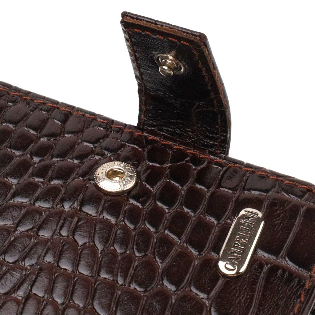 Capacious Men's Wallet Made of Genuine Textured Leather with Crocodile Embossing CANPELLINI 21788 Brown