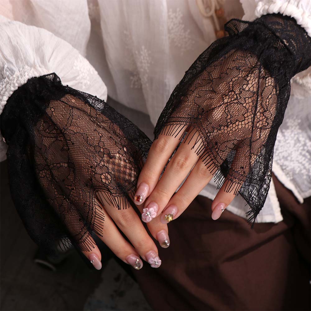 Stretchable Lace Floral Cuffs Pleated Design Wrist Accessories Pleated Fake Sleeves Female Fashion