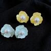 Silver Needle Pearl Resin Flower Stud Earrings - European/American Resort Style High-End Niche Accessory
