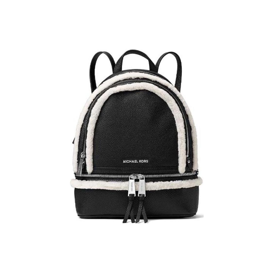 Michael Kors MK Rhea Zip Color Block Faux Fur Leather Backpack Medium Women backpack Black 30F6SEZB9F-BLK Basic Set (Bag+Dust Bag)
