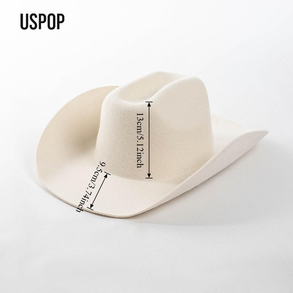 USPOP Chapeau de Cowboy 100% Laine Unisexe Chapeau Feutre à Large Bord Couleur Unie Style Fedora Classique Plusieurs Tailles S–XL Automne Hiver