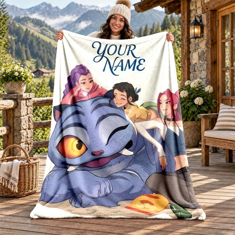 Kpop Demon Hunters Custom Name Flannel Blanket Personalized Soft Warm Plush Throw Blanket Customized Gift for Family Friends