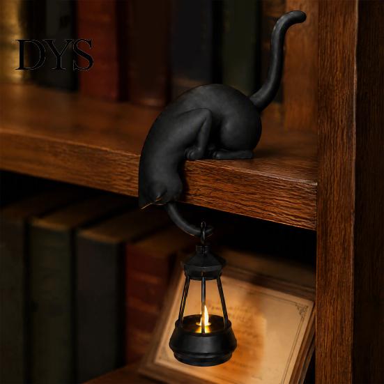 Figurina Animale Stile Vintage Gatto Appeso Stampato 3D con Lanterna Decorazione Scaffale, Carino Gatto Che Sbircia Tavolo Affascinanti Ornamenti Interni Statua Angolare, Gancio