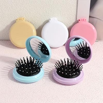 Portable Folding Hair Comb with Mirror Soft Bristle Mini Massage Brush, Air Cushion Comb, Integrated Massage Comb and Mirror Travel Beauty Tool