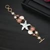 1PC Bohemian Beach Bracelet with Starfish, Coral and Shell Jewelry - Gold KC Plated Nautical Jewelry, Blue Pink Crystal