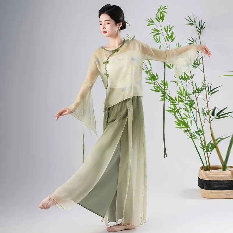 Klasyczny ubiór do tańca dla kobiet Eleganckie ubranie z szyfonu i gazy Chiński występ taneczny Etniczny kostium 