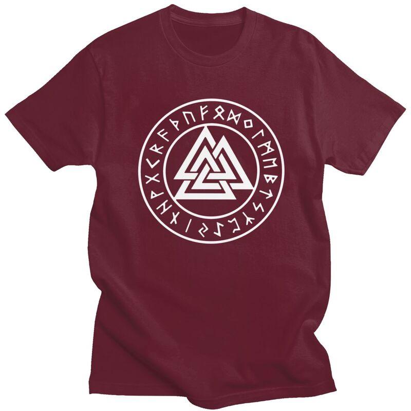Individuelles Wikinger Odin Valknut Runen T-Shirt für Herren Kurzarm T-Shirt Mode Nordische Wikinger Valhalla T-Shirt Reine Baumwolle Tee
