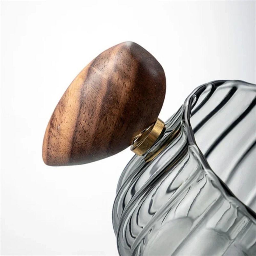 Modern Stripe Glass Coffee Mug Wooden Handle Heat-resistant Ribbed Tea Cup Wide Mouth Clear Cup and Plate Set Breakfast