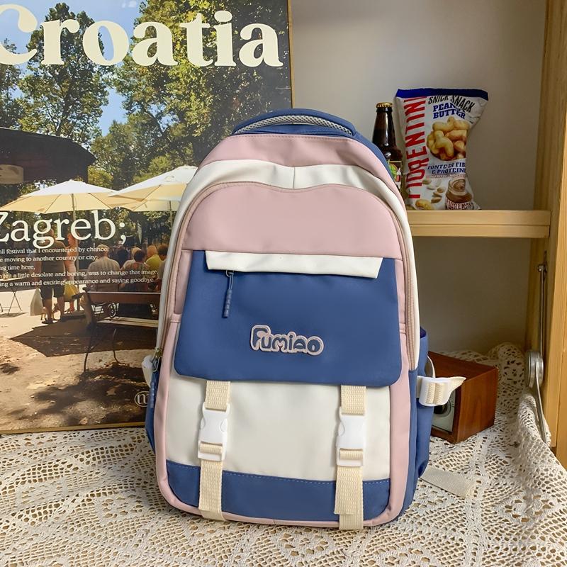 Schoolbag Junior High School Women's Large Capacity Backpack Color Contrast Backpack For High School Students