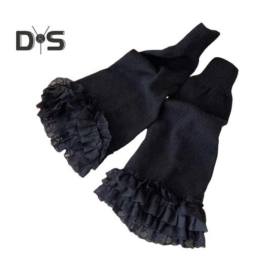 1 Pair Winter Calf Covers Lace Trim Knitted Anti-slip Solid Color Elastic Lolita Style JK Cosplay Performance Daily Wear Sports Outing Leg Warmers