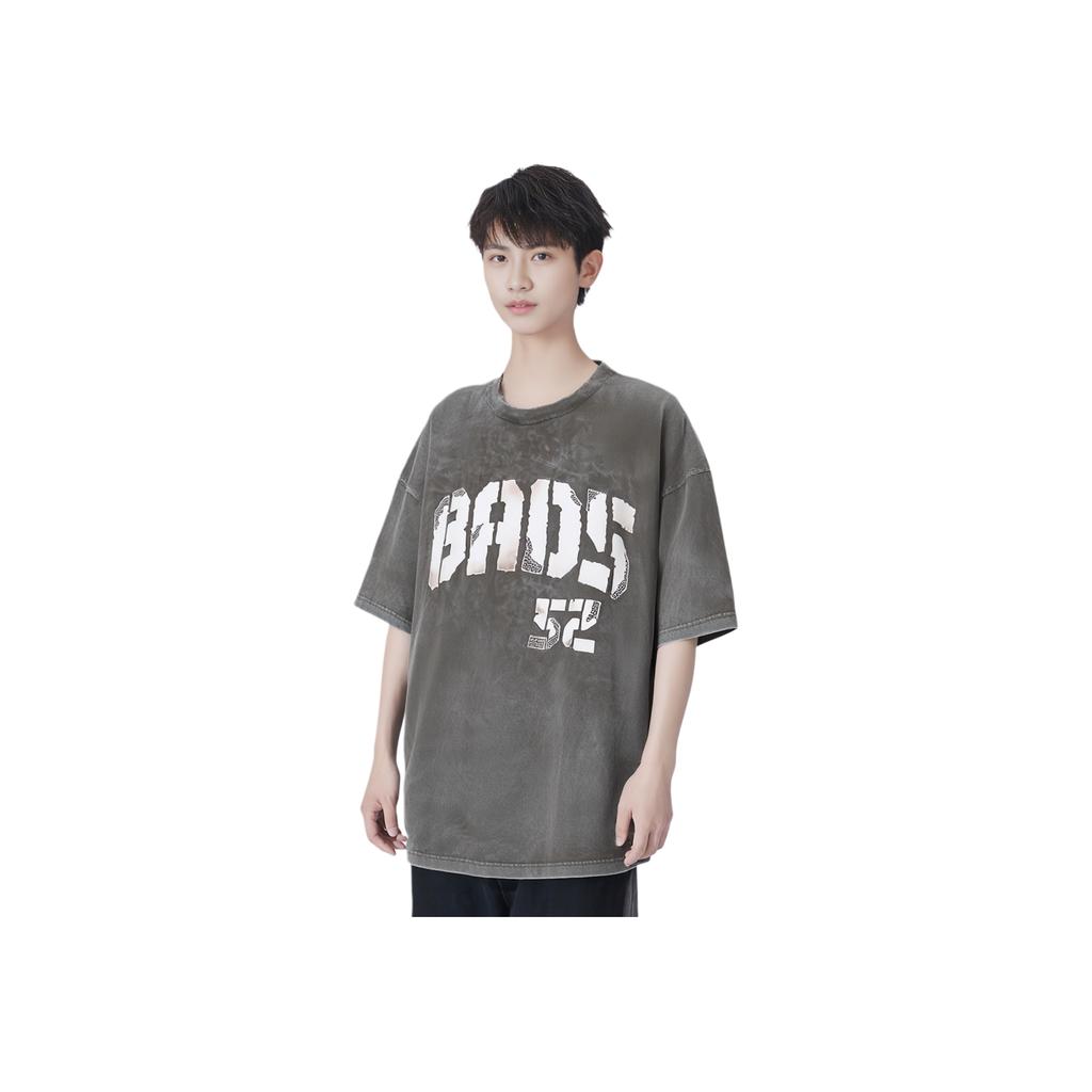 Li-Ning Basketball Series Letter Round Neck Comfortable Breathable Versatile Casual Loose Short Sleeve T-Shirt Men Tops Slate-Gray AHSU161-5