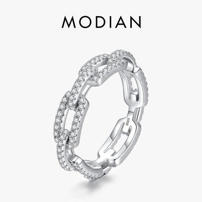 Modian 925 Sterling Silver Geometric Diamond Stackable Ring Trendy Platinum Plated Brand Party Jewelry For Women Accessories