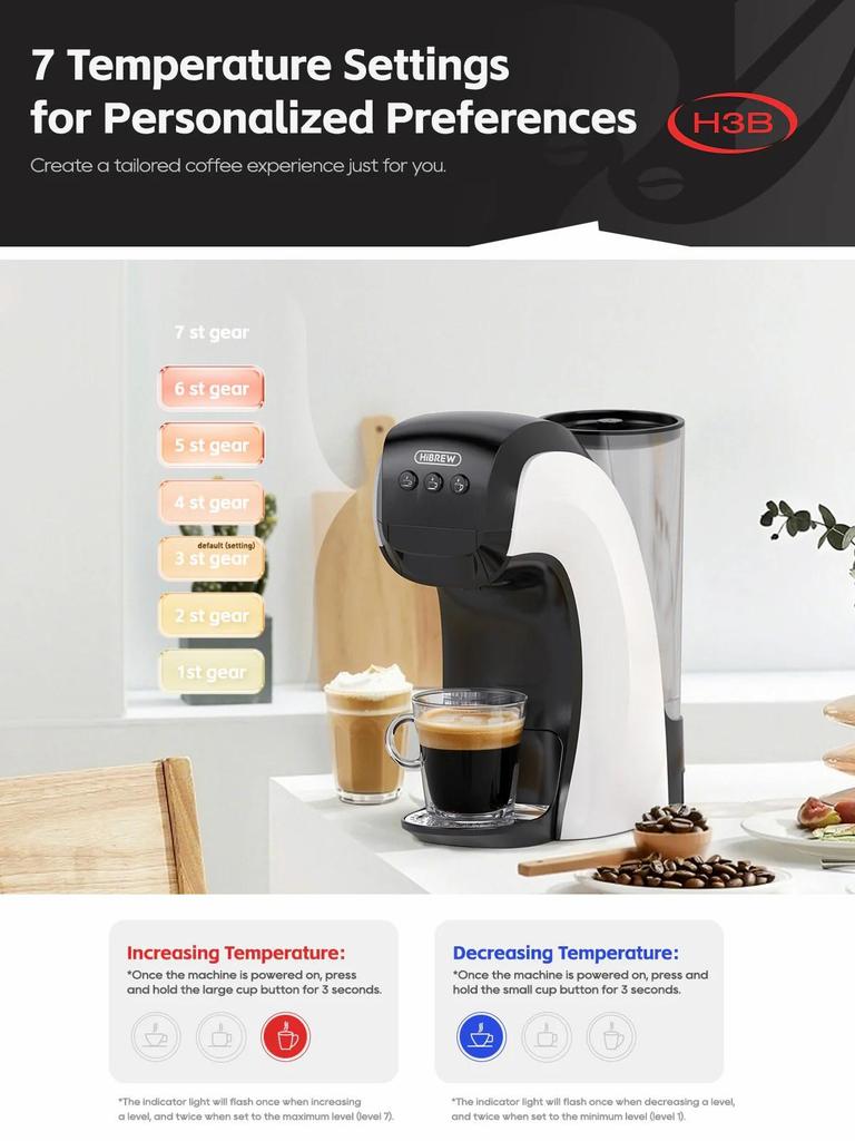 Capsule Coffee Machine HiBREW Automatic Cleaning 19Bar Pressure Works With 3 IN 1 White H3B