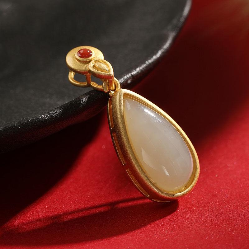 Natural Hetian White Jade Drop Shape Pendant Necklace Small And Exquisitely Designed Charm Elegant Luxury Ladies Jewelry